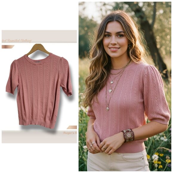 🌿Marbled Reunited Clothing Mauve Knit Top - Size Large - Picture 1 of 9